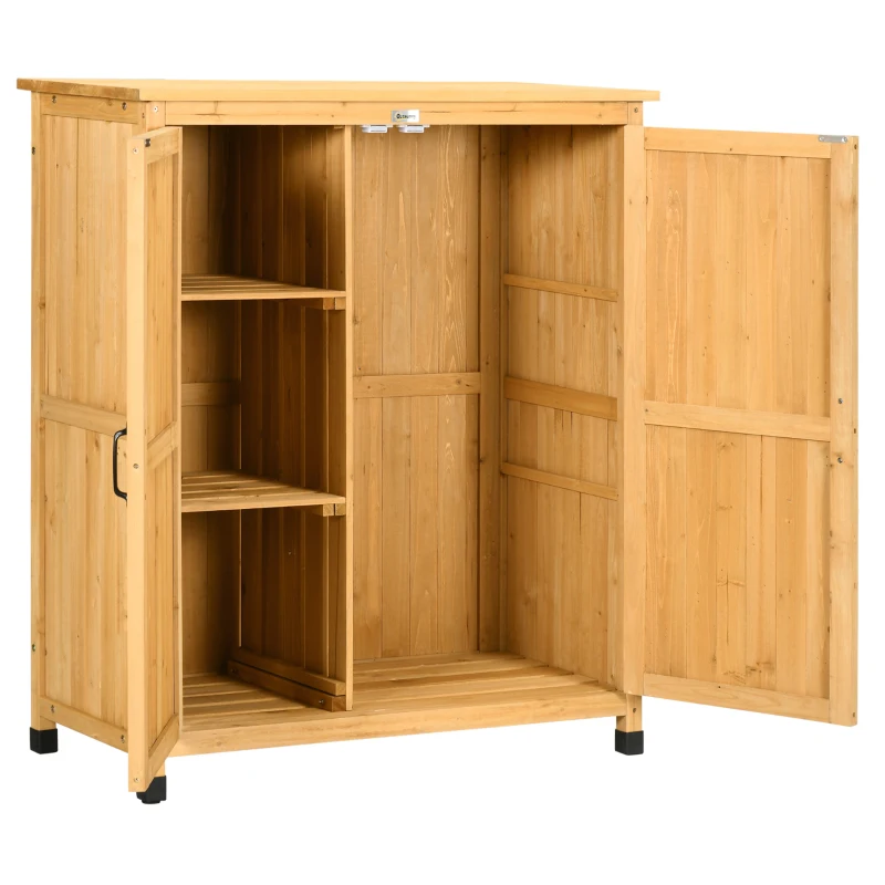 Outsunny Armoire de jardin en bois remise pour outils sur pieds avec 2 portes 2 étagères 94 x 45 x 112 cm jaune