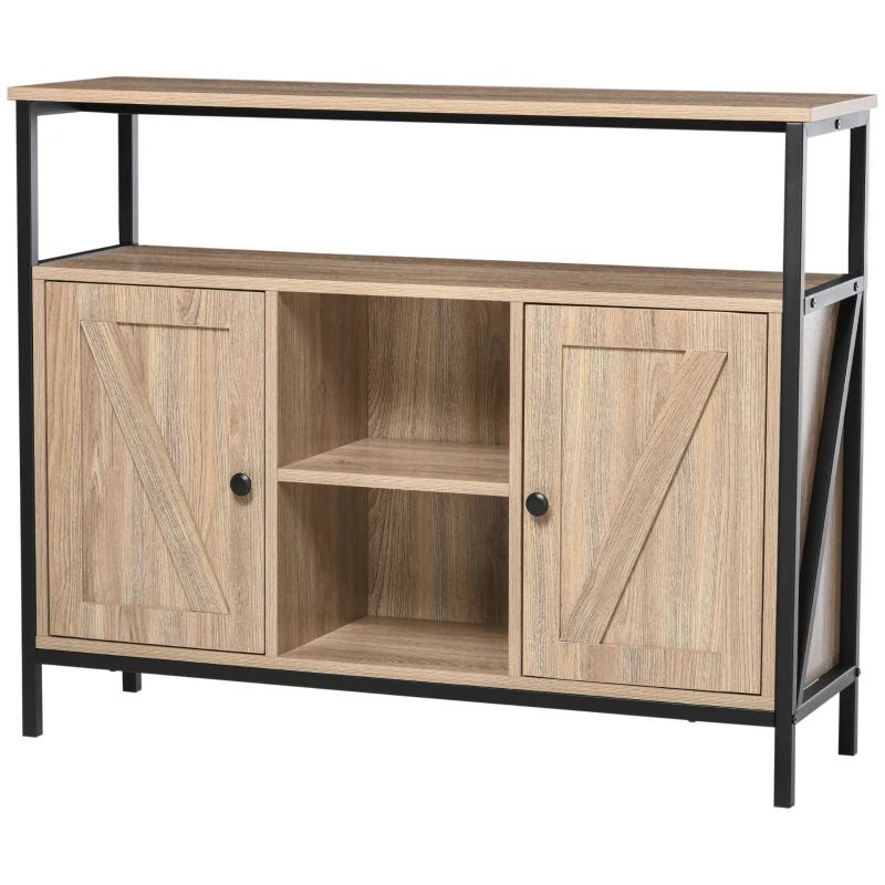 HOMCOM Sideboard im Industriedesign, 2 Schränke, 2 Regale. 1 Ablagefach, 100 cm x 30 cm x 80 cm, Natur + Schwarz