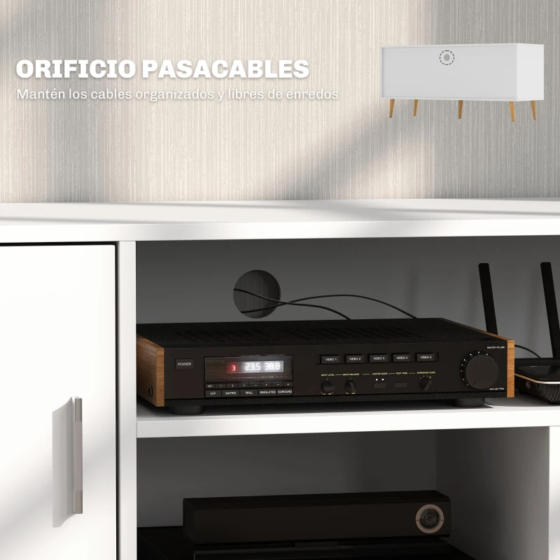 HOMCOM Mueble de TV para Televisores de hasta 60" Mesa para TV de Salón Comedor Moderna con Armario y 3 Compartimentos 120x40x55 cm Blanco