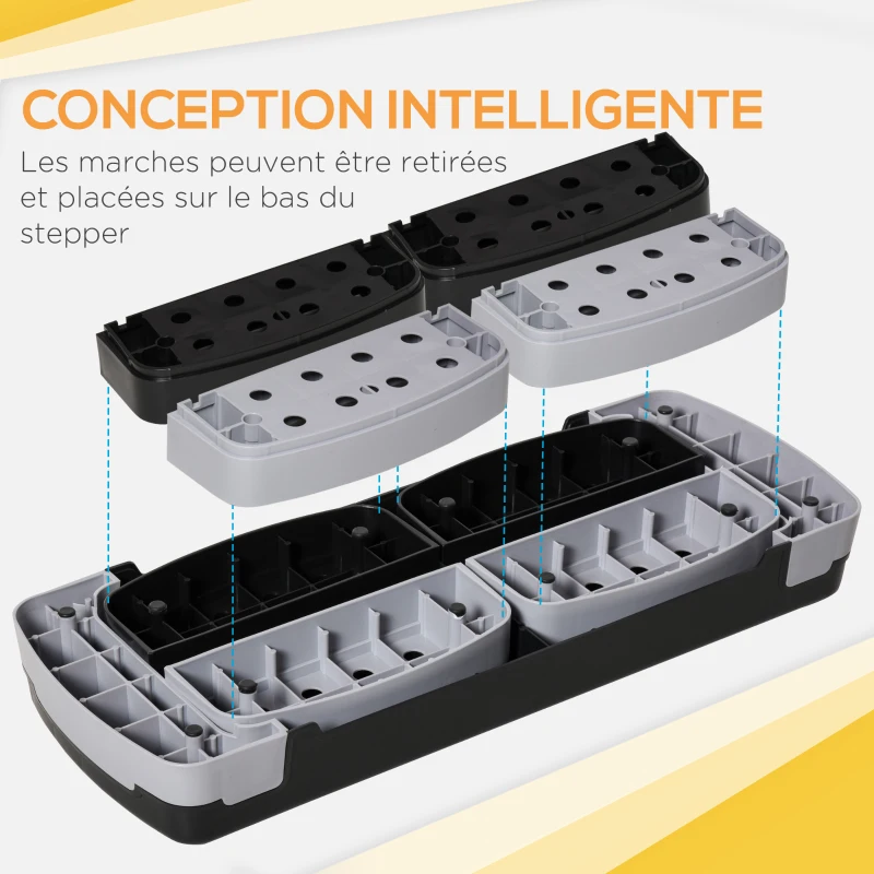 HOMCOM Stepper Fitness Aérobic hauteur réglable 10/15/20 cm surface antidérapante 80 x 31 x 20 cm noir gris