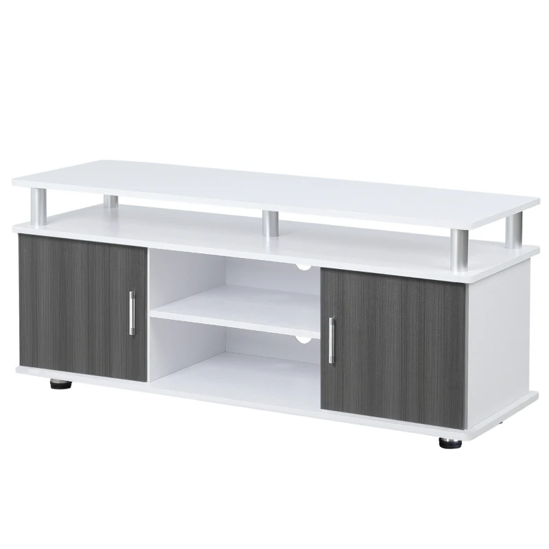 HOMCOM TV Cabinet Unit for TVs up to 50'' with Storage Shelf and Cupboards, Living Room Entertainment Center Media Console, Grey and White