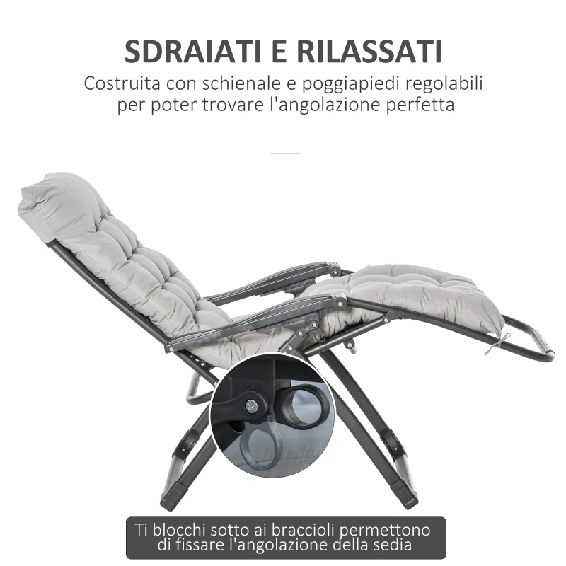 Outsunny Sedia Sdraio Pieghevole da Giardino con Schienale Reclinabile e Materassino, 90x65x110cm