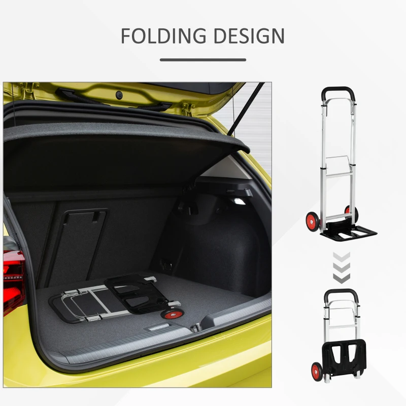 DURHAND Folding Sack Truck with Telescoping Handles, Trolley on Wheels, Aluminium Alloy Hand Truck for Moving and Travel, 90kg Capacity