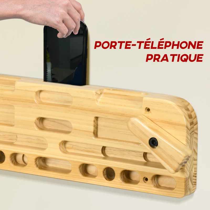 SPORTNOW Poutre d'escalade grande planche à suspendre entrainement avec 19 encoches avec vis de montage 57 x 18 cm naturel