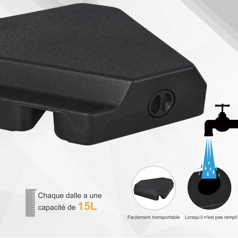 Outsunny Base de Parasol Pied de Parasol 4 Plaques Durable Acier HDPE - A remplir d'eau jusqu'à 60 kg ou de sable jusqu'à 72 kg - dim. 80 x 80 x 56 cm Noir