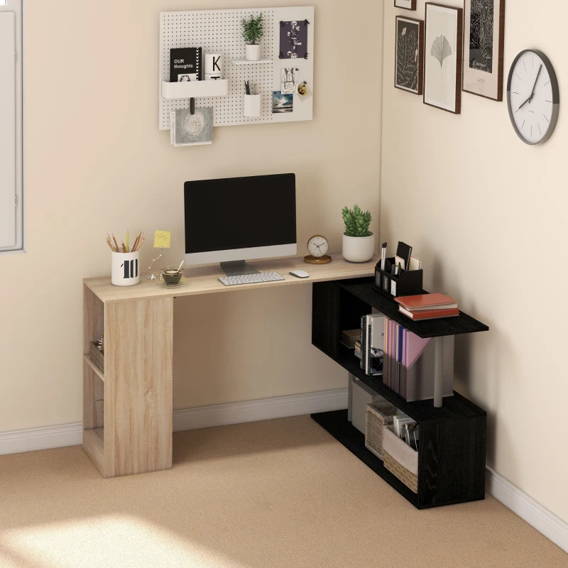 HOMCOM Scrivania Angolare Salvaspazio con Ripiano a S, in Legno, 140x120x78 cm, color Legno