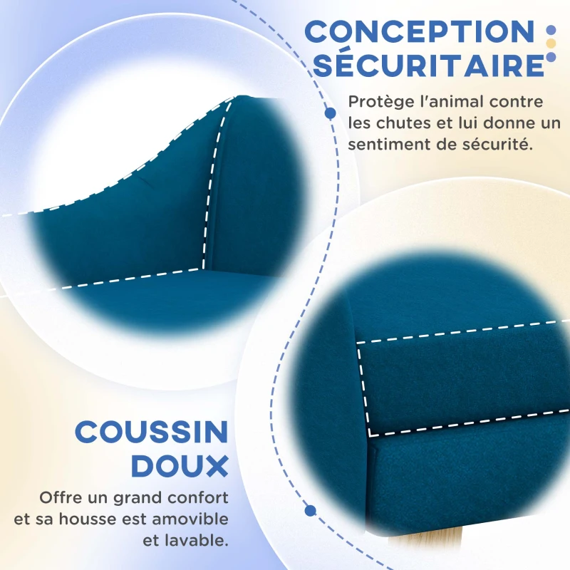 PawHut Canapé pour chien design scandinave coussin moelleux amovible tissu aspect velours pieds bois massif