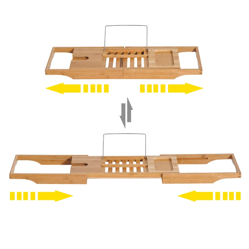 HOMCOM Pont tablette plateau de baignoire avec support de livre longueur réglable 70-105 cm bambou