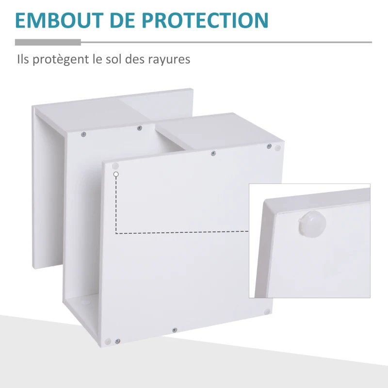 HOMCOM Table Basse Bout de canapé Design Contemporain asymétrique dim. 40L x 40l x 43H cm 2 étagères Panneaux Particules Blanc