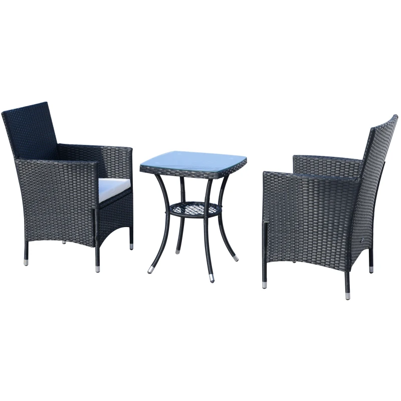 Outsunny Balkonmöbel Set für 2 Personen Sitzgruppe Rattan Gartenset Polyrattan Schwarz