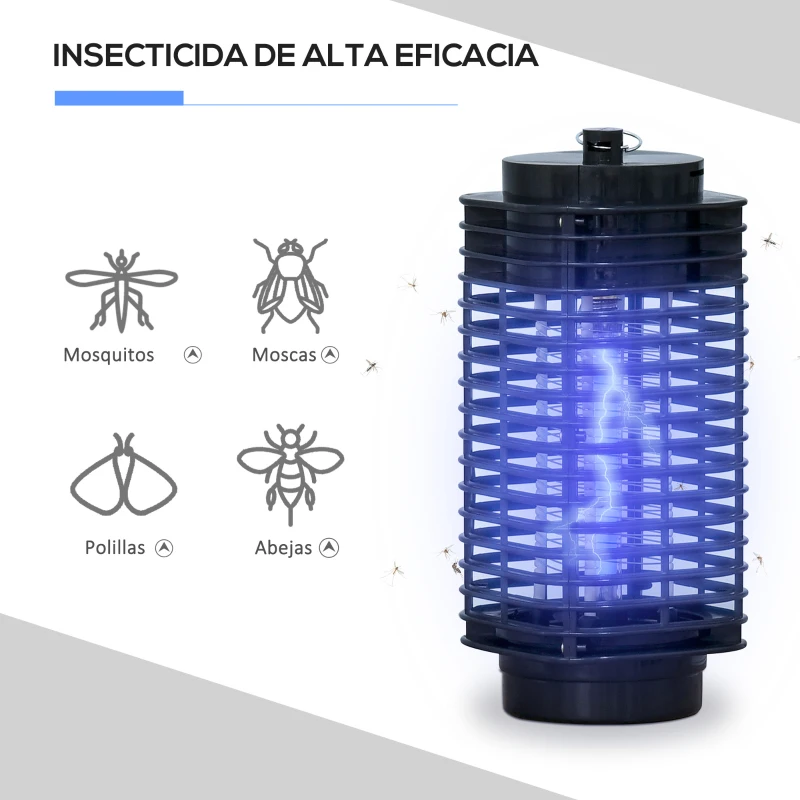 Outsunny Lámpara Antimosquitos Eléctrico 3W Mata Mosquitos Eléctrico UV Efecto 30 m² para Jardín Terraza Patio 11x11x26 cm Negro