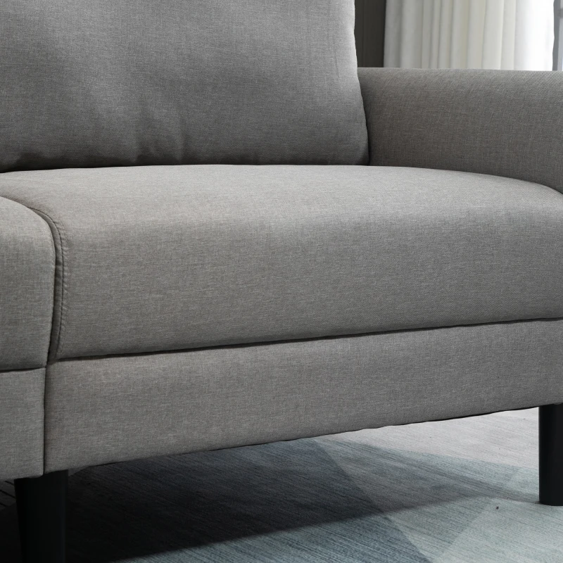 HOMCOM Canapé 3 Places Style Contemporain assises Larges Profondes accoudoirs courbés piètement effilé Bois hévéa Noir Polyester Gris Clair