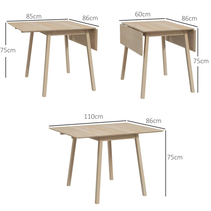 HOMCOM Esstisch Klapptisch Küchentisch, 2 aufklappbare Flächen, 110 x 86 x 75 cm, Natur(m-3)