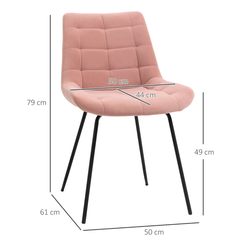 HOMCOM Lot de 4 chaises de salle à manger en tissu aspect velours capitonné et piètement métal noir 50 x 61 x 79 cm rose