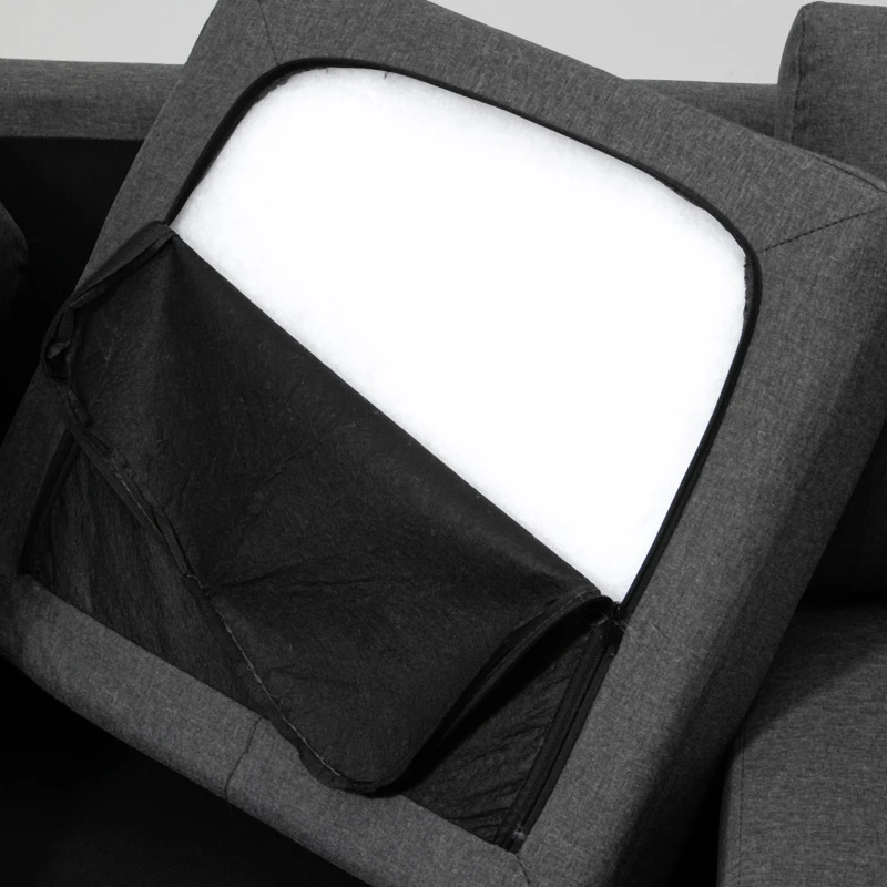 HOMCOM Divano Angolare a 3 Posti con Poggiapiedi e Cuscini, Divanetto a forma L per Salotto e Soggiorno, in Tessuto di Lino, Grigio Scuro, 195 x 81 x 86cm