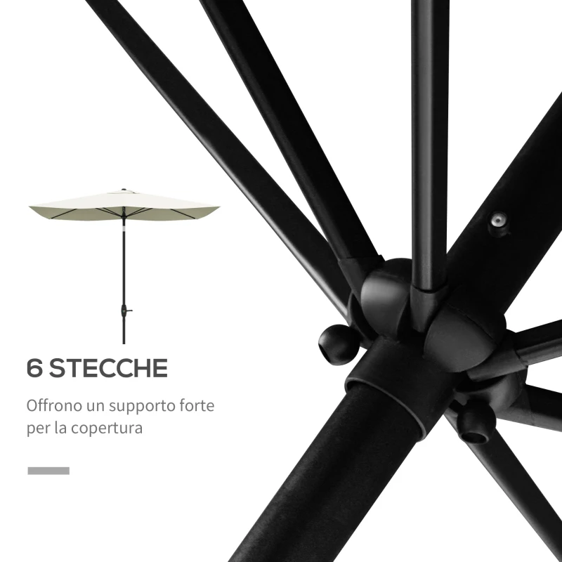 Outsunny Ombrellone Rettangolare 2x3 m da Giardino con Apertura a Manovella e Inclinazione Regolabile, Beige