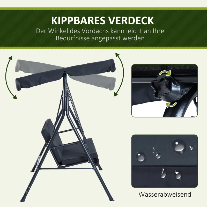 Outsunny Hollywoodschaukel mit neigbarem Dach Stahl Schwarz
