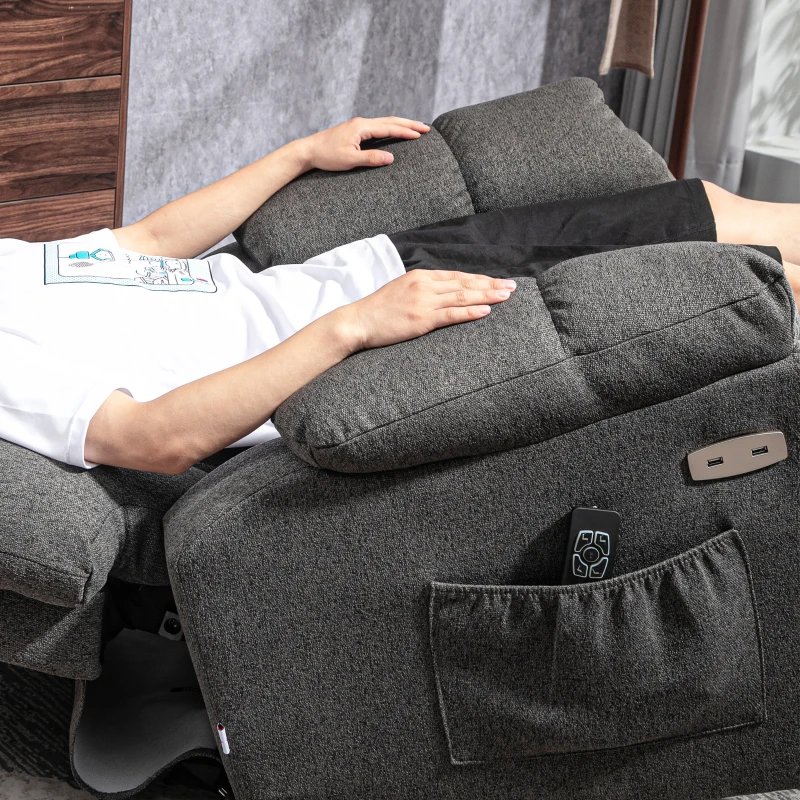 HOMCOM 2-in-1 Relaxsessel mit Liegefunktion, USB-Anschlüsse, Taschenfederkern, Dunkelgrau