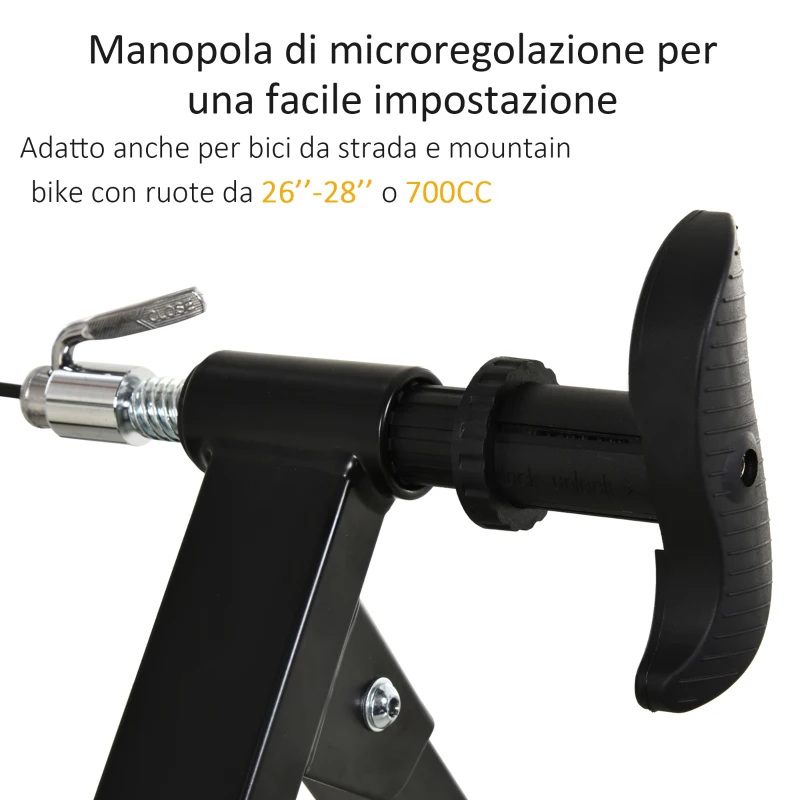 HOMCOM Rullo per Bicicletta da Corsa e Mountain Bike da 26"-28" e 700C, Rullo Bici Pieghevole e Magnetico in Acciaio