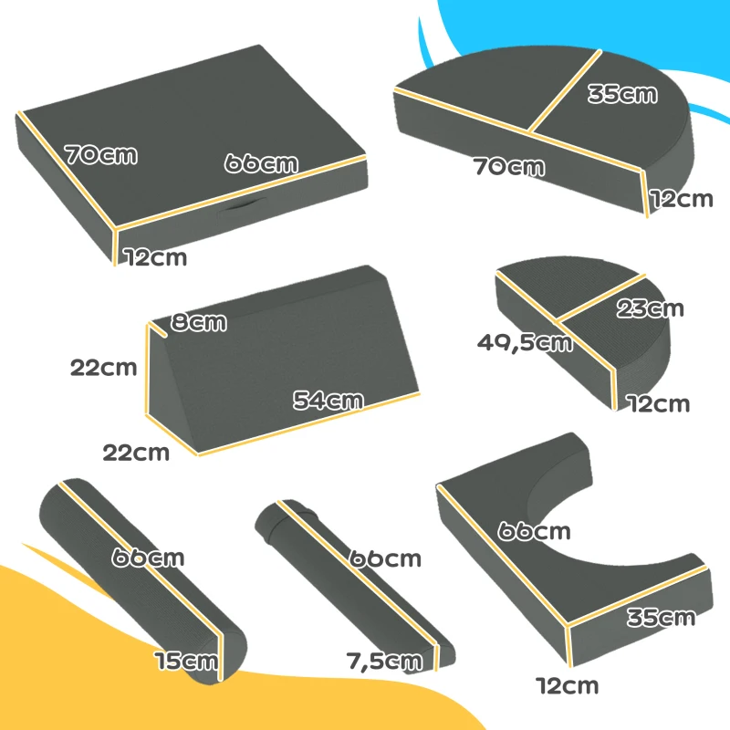 AIYAPLAY Softbausteine, 14-tlg. Set, Bauklötze, verschiedene Formen, für 18+ Monate, Grau