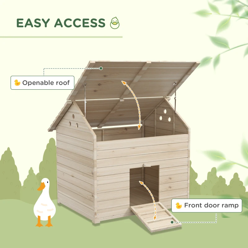 PawHut Wooden Duck House Poultry Coop for 2-4 Ducks with Openable Roof Raised Feet Air Holes Natural