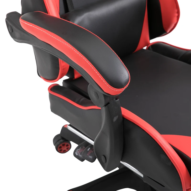 Vinsetto Sedia da Gaming con Poggiapiedi Estendibile, Poltrona Gaming Ergonomica Reclinabile Ecopelle 66×60×127-134cm Rosso