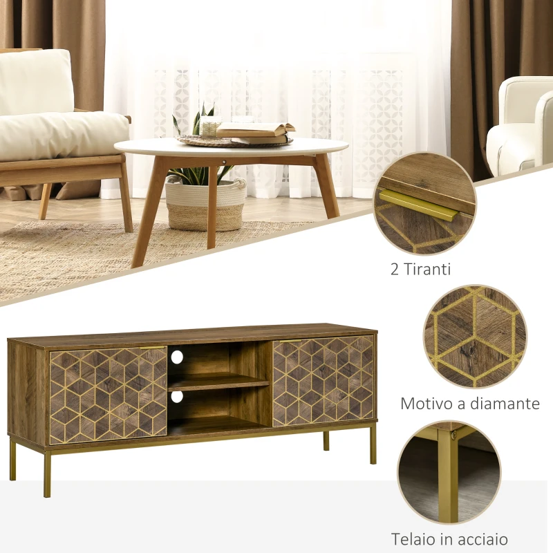 HOMCOM Mobile TV Moderno per TV fino a 65" con 2 Armadietti e 2 Ripiani Aperti, 145x39x55cm