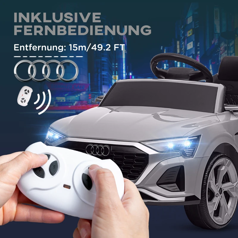 AIYAPLAY Elektro-Kinderauto, 12V Audi Q8, 3-5 km/h, Fernsteuerung, Scheinwerfer, Musik, Grau