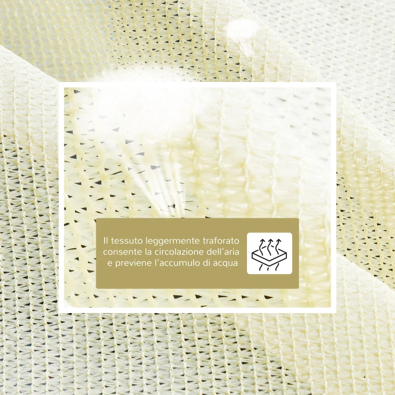 Outsunny Vela Ombreggiante Rettangolare, Impermeabile e Anti-Raggi UV in HDPE, 3x4m, Crema