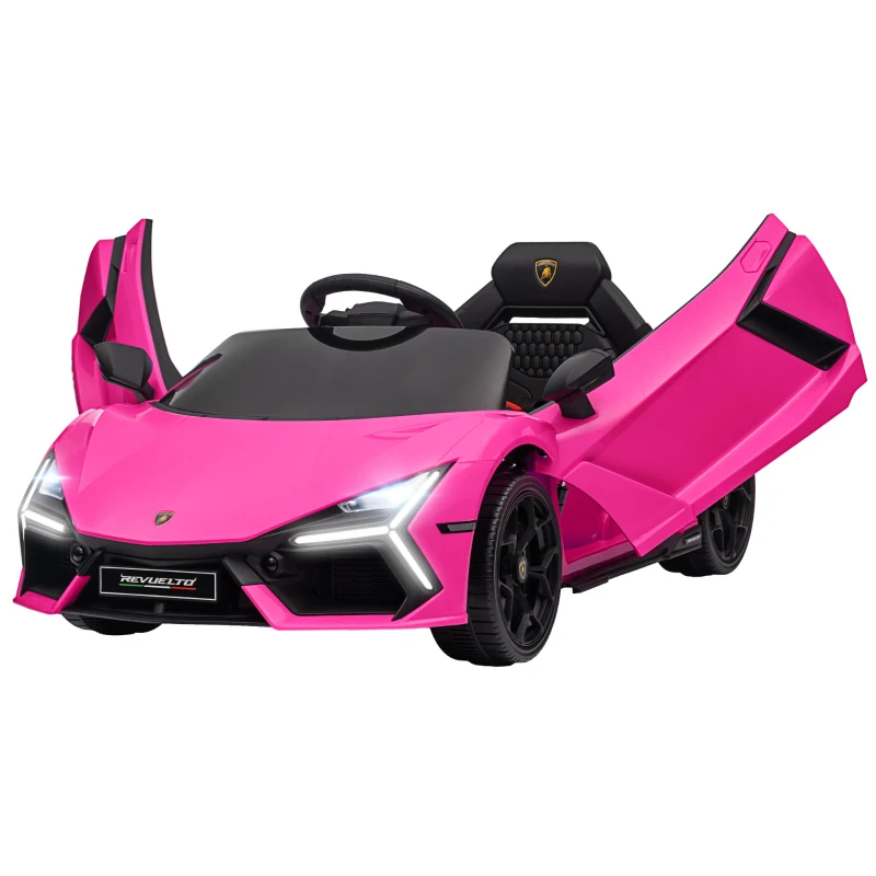 AIYAPLAY Lamborghini Revuelto Licensed 12V Ride on Car w/ Butterfly Doors, Transport Wheels, Suspension, Remote Control, Pink