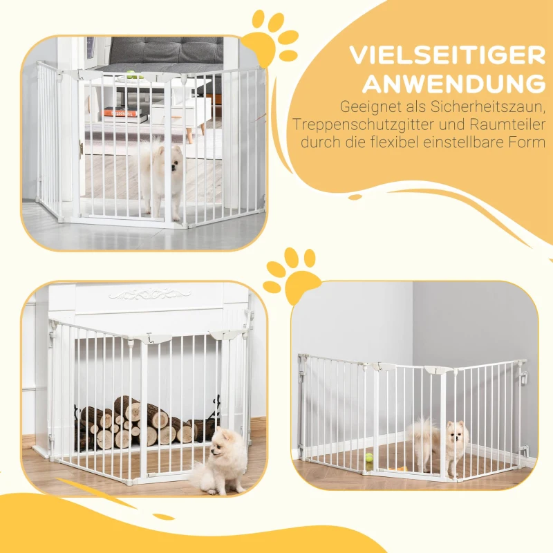 PawHut Absperrgitter Hund Freistehendes Schutzgitter 180 x 74,5 cm Hundegitter Klappbar Türschutzgitter Treppengitter Hundeabsperrgitter für Treppen, Türen, Küche, Flur, 3 Paneelen, Weiß