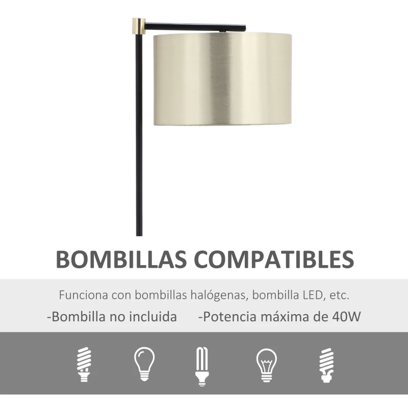 HOMCOM Lámpara de Pie con Pantalla Colgante de Tela E27 Máx. 40W Base de Madera e Interruptor de Pie Lámpara de Suelo para Salón Dormitorio 48x32x152 cm Dorado