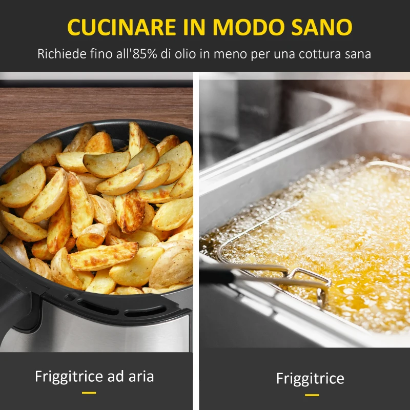 HOMCOM Friggitrice ad Aria 8 in 1 da 6.5 Litri 1700W, con 12 Programmi, Accessori e Schermo LED Nera