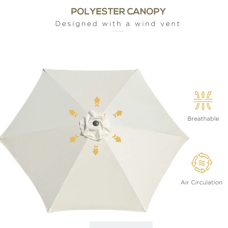 Outsunny2.6M Garden Parasol Umbrella with Tilt and Crank, Outdoor Sun Parasol Sunshade Shelter with Aluminium Frame, Cream White