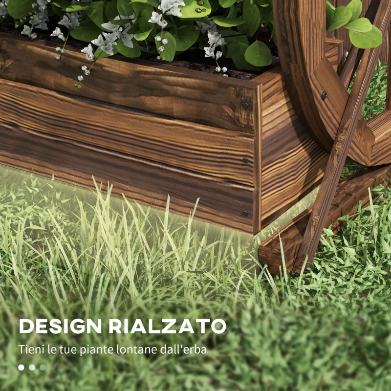 Outsunny Fioriera in Legno da Esterno a 2 Livelli con 3 Vasi e Ruote di Carro Stile Country, 55x32x56cm