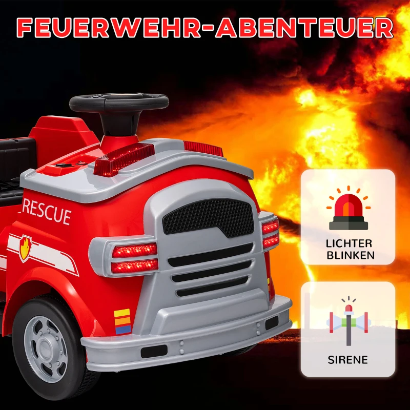 AIYAPLAY Feuerwehrauto, Elektro-Kinderauto, max. 3 km/h, Sirene, Blaulicht, Werkzeuge, für Kinder 3-5 Jahre