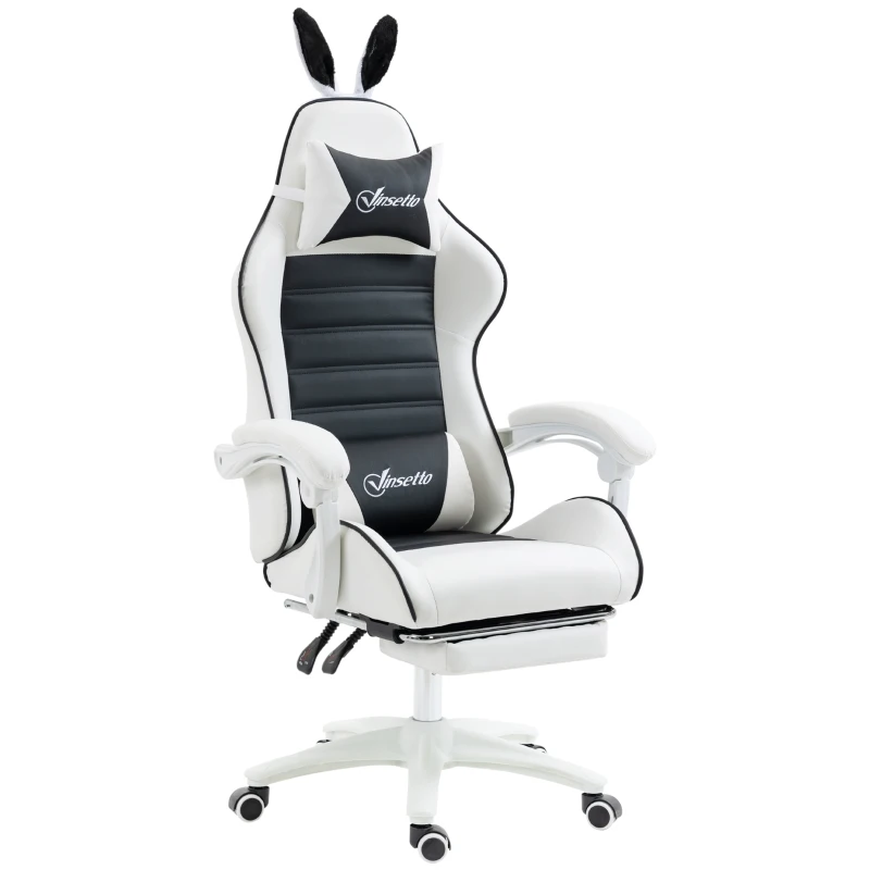 Vinsetto Silla Gaming Profesional de Cuero PU con Altura Ajustable Inclinable 135° Reposacabezas 65x63x136-142 cm Negro y Blanco