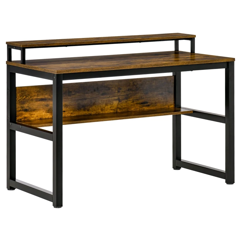 HOMCOM Schreibtisch Computertisch mit Ablage PC Tisch Bürotisch Industriestil Metall Rustikales Braun 120 x 60 x 85 cm
