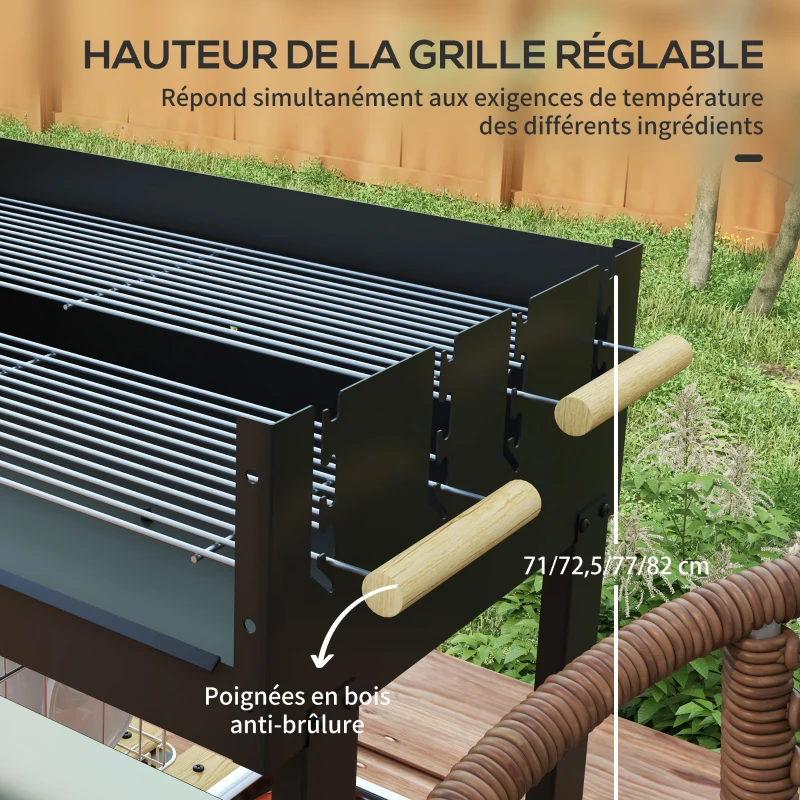 Outsunny Barbecue à charbon BBQ grill sur pied avec double gril réglable 2 roues et 2 étagères dim. 113L x 53,5l x 82,5H cm noir