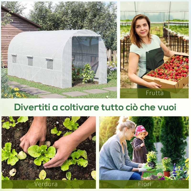 Outsunny Serra da Giardino a Tunnel 4.5x2x2m con Copertura in PE e Tubi in Metallo, Bianco