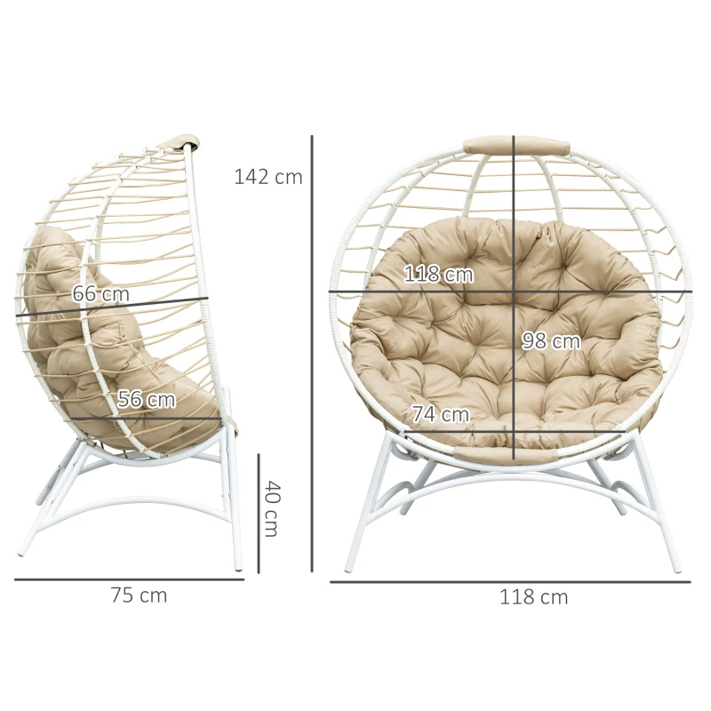 Outsunny Fauteuil cocon œuf sur pied pliant 118 x 75 x 142 cm avec coussin beige inclus métal résine blanc et beige