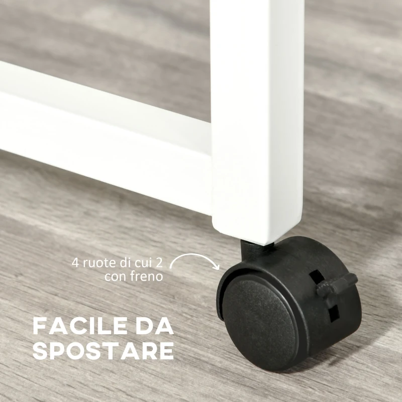 HOMCOM Tavolo Scrivania Salvaspazio per Camera e Ufficio, Scrivania con Cassetti e Ruote, Postazione di Lavoro Doppia o Singola, 100x36x88cm, Bianco