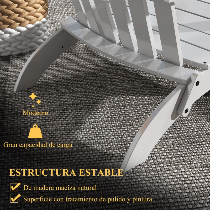 Outsunny Silla Adirondack Plegable con Reposabrazos Carga 160 kg para Patio Terraza Balcón 68x81x93 cm Blanco