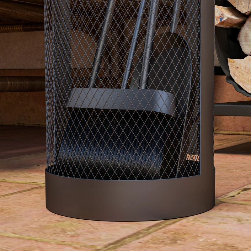 Outsunny Kaminbesteck, 5-teilig, Besen, Schaufel, Zange, Schürhaken und Korb, feuerfestes Metall, Schwarz