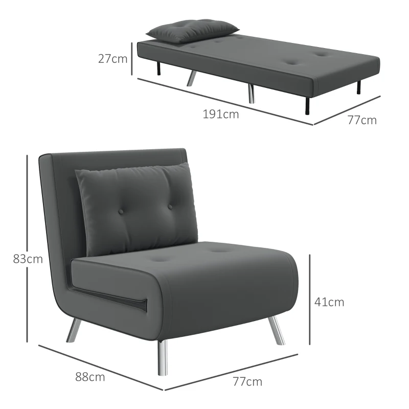 HOMCOM Liegesessel Sessel mit Liegefunktion Schlafsessel, Knopfheftung, Leinenoptik, 77 cm x 88 cm x 83 cm, Dunkelgrau(m-3)