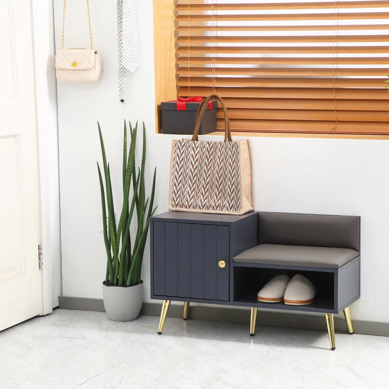 HOMCOM Banco Zapatero para 4 Pares con Compartimento Abierto y Asiento con Cojín para Entrada Pasillo 80x33x49 cm Gris