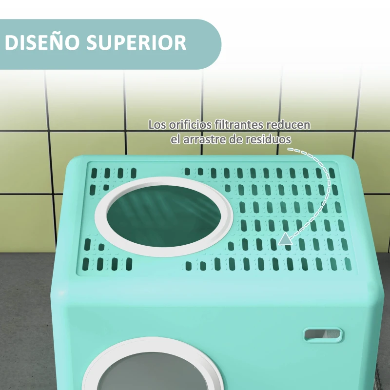 PawHut Arenero para Gatos con Pala Bandeja Extraíble 2 Puertas Entrada Principal y Salida Superior 52x41x38,5 cm Verde