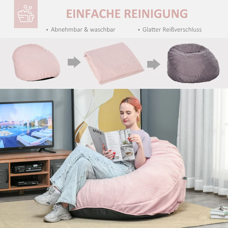 HOMCOM Sitzsack Sitzkissen gepolstert Polyester Schaumstoff Rosa