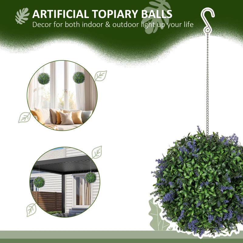 HOMCOM Set of 2 Artificial Plant Topiary Balls, UV-protected Fake Decorative Plants, Purple
