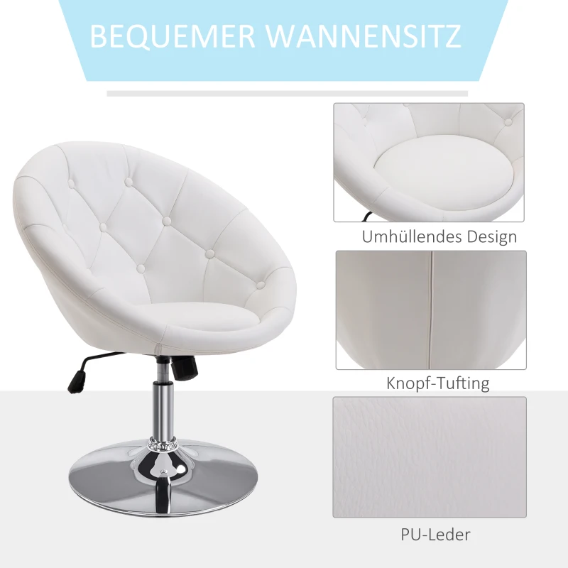 HOMCOM Sessel Wohnzimmer Loungesessel Relaxsessel mit Stahlbasis Lesesessel aus Kunstleder, Polstersessel für Schlafzimmer Weiß